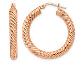 14K Rose Pink Gold Twisted Hoop Earrings (1 1/2 Inches)